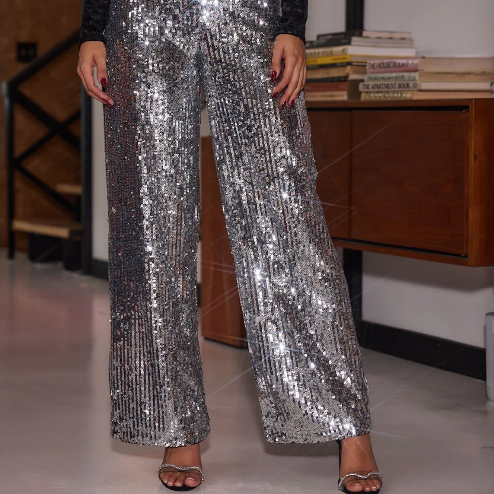 California Dreaming Silver Sequin Trousers × 1